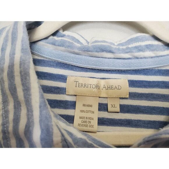 Territory Ahead Men's Striped 100% Cotton Collared Tee Shirt with Pearl Buttons - Picture 4 of 7